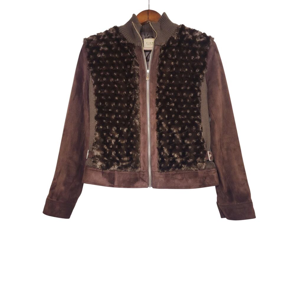 CIEN Porciento Faux Fur Zip Jacket Brown Mixed Media Women’s M